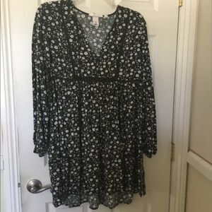 Boho Peasant H&M Green & White Dress Size M 10